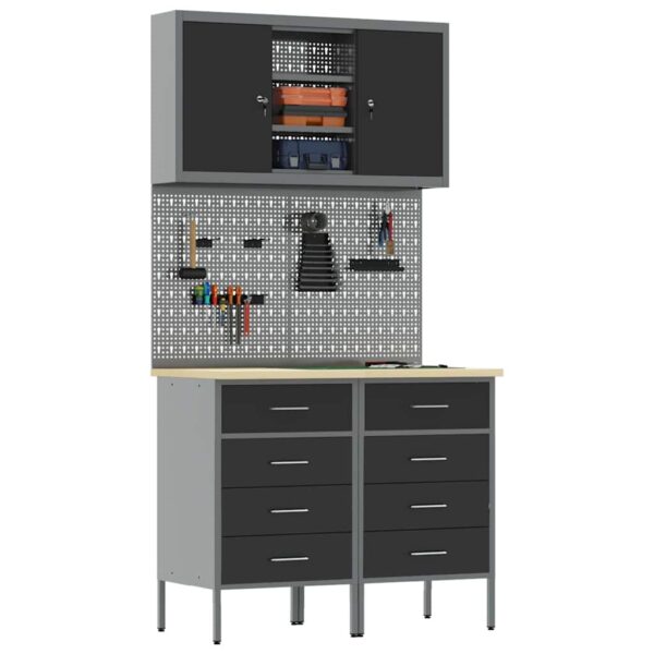 Work Bench with Drawer 5 pcs Black 100 x 55 x 200 cm Steel