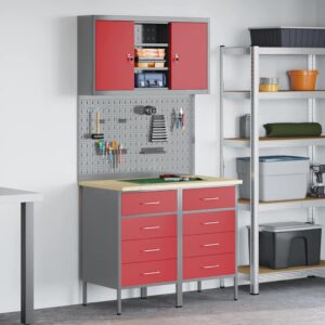 Work Bench with Drawer 5 pcs Red 100 x 55 x 200 cm Steel