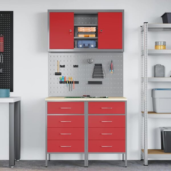 Work Bench with Drawer 5 pcs Red 100 x 55 x 200 cm Steel
