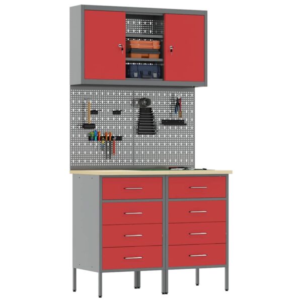 Work Bench with Drawer 5 pcs Red 100 x 55 x 200 cm Steel