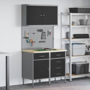Work Bench with Drawer 5 pcs Black 100 x 55 x 200 cm Steel