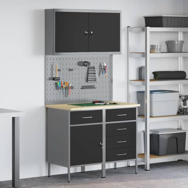 Work Bench with Drawer 5 pcs Black 100 x 55 x 200 cm Steel