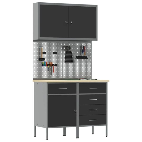 Work Bench with Drawer 5 pcs Black 100 x 55 x 200 cm Steel