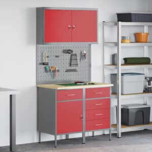 Work Bench with Drawer 5 pcs Red 100 x 55 x 200 cm Steel