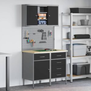 Work Bench with Drawer 5 pcs Black 100 x 55 x 200 cm Steel