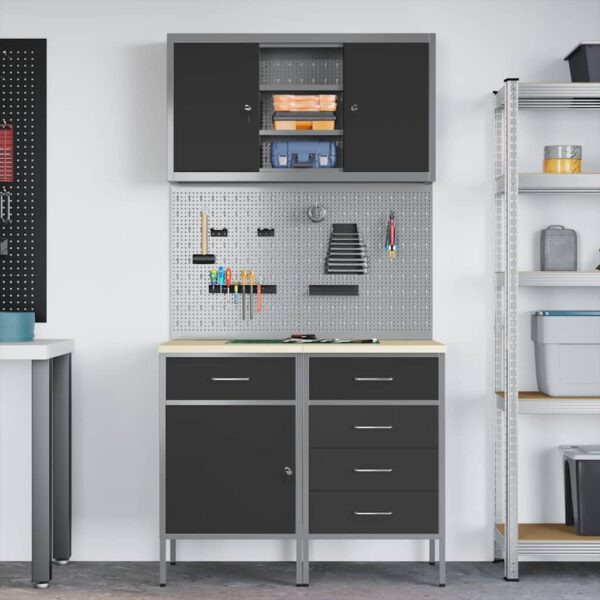 Work Bench with Drawer 5 pcs Black 100 x 55 x 200 cm Steel