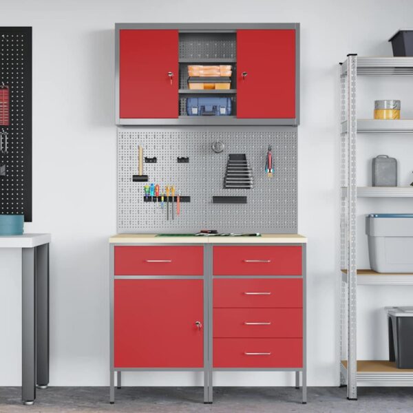 Work Bench with Drawer 5 pcs Red 100 x 55 x 200 cm Steel