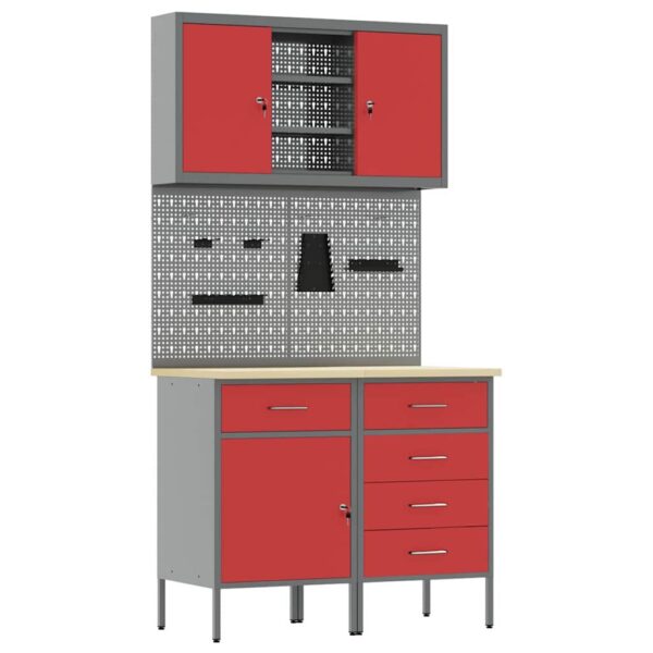 Work Bench with Drawer 5 pcs Red 100 x 55 x 200 cm Steel