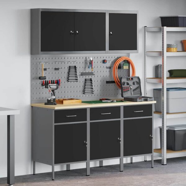 Work Bench with Drawer 8 pcs Black 150 x 55 x 200 cm Steel