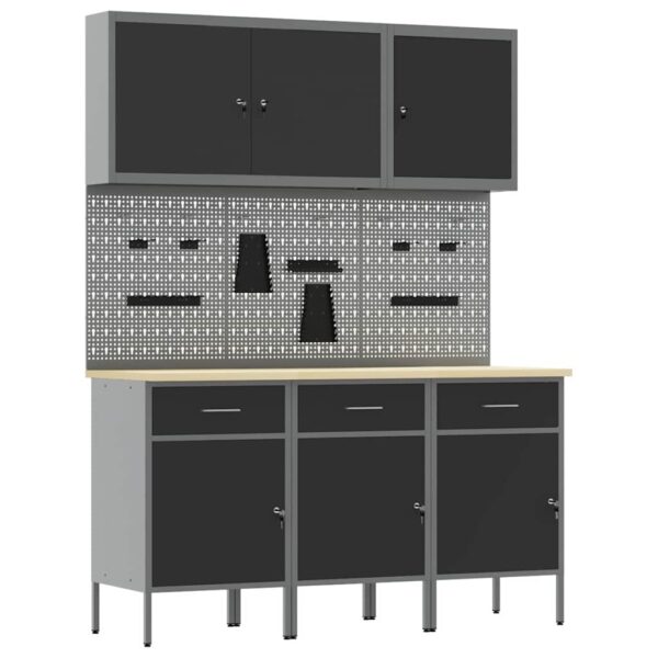 Work Bench with Drawer 8 pcs Black 150 x 55 x 200 cm Steel