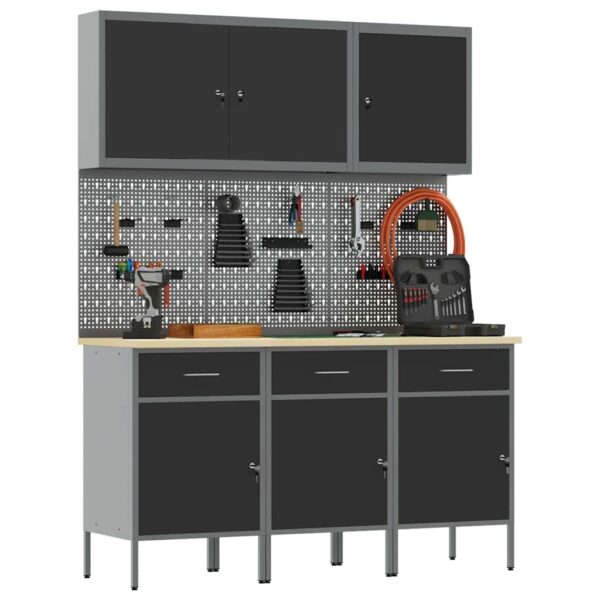 Work Bench with Drawer 8 pcs Black 150 x 55 x 200 cm Steel
