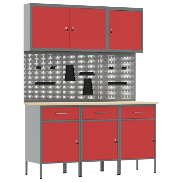 Work Bench with Drawer 8 pcs Red 150 x 55 x 200 cm Steel