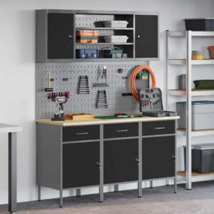 Work Bench with Drawer 7 pcs Black 150 x 55 x 200 cm Steel