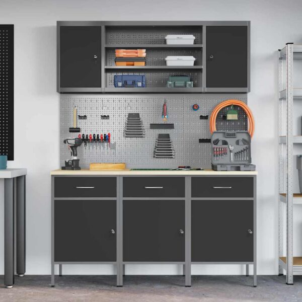 Work Bench with Drawer 7 pcs Black 150 x 55 x 200 cm Steel
