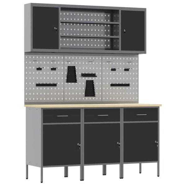 Work Bench with Drawer 7 pcs Black 150 x 55 x 200 cm Steel