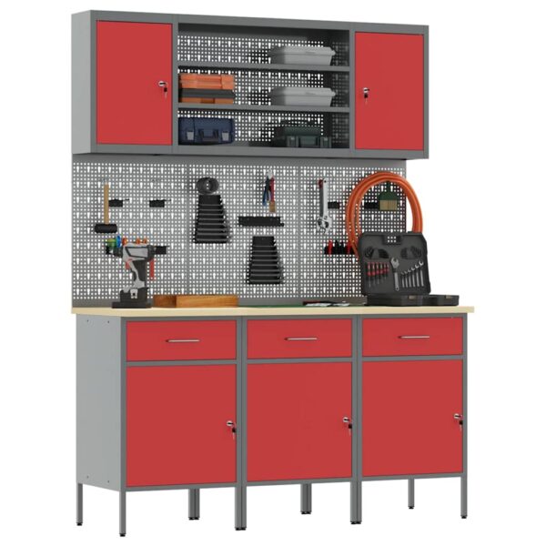 Work Bench with Drawer 7 pcs Red 150 x 55 x 200 cm Steel