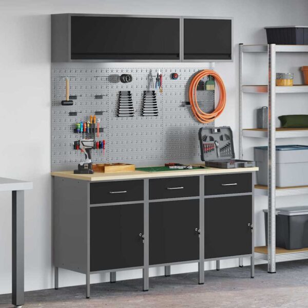 Work Bench with Drawer 8 pcs Black 150 x 55 x 200 cm Steel