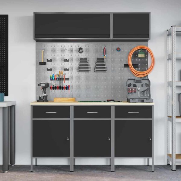 Work Bench with Drawer 8 pcs Black 150 x 55 x 200 cm Steel