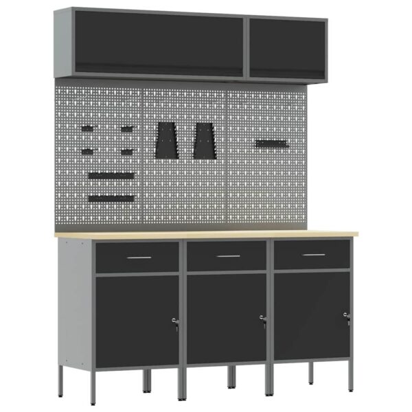 Work Bench with Drawer 8 pcs Black 150 x 55 x 200 cm Steel