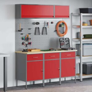 Work Bench with Drawer 8 pcs Red 150 x 55 x 200 cm Steel