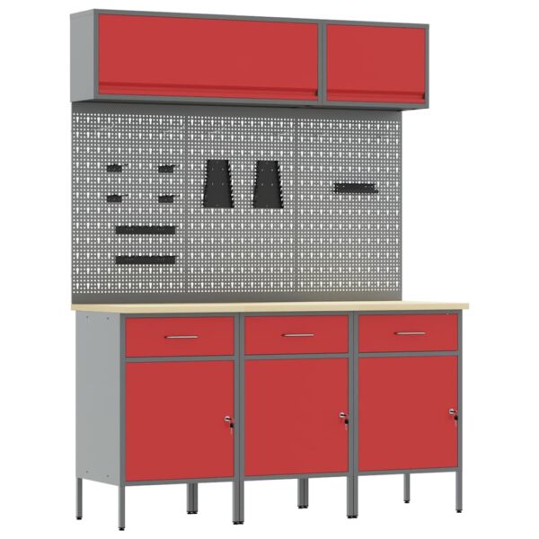 Work Bench with Drawer 8 pcs Red 150 x 55 x 200 cm Steel