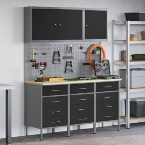 Work Bench with Drawer 8 pcs Black 150 x 55 x 200 cm Steel