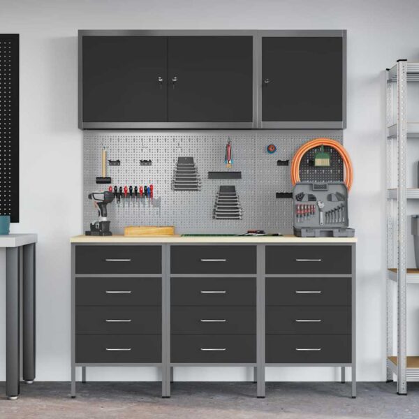 Work Bench with Drawer 8 pcs Black 150 x 55 x 200 cm Steel
