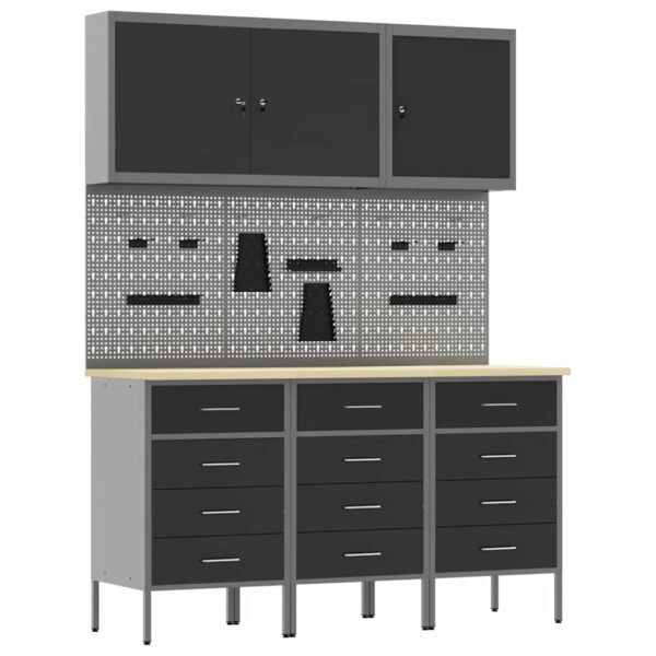 Work Bench with Drawer 8 pcs Black 150 x 55 x 200 cm Steel
