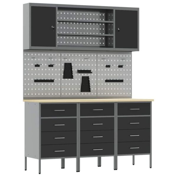 Work Bench with Drawer 7 pcs Black 150 x 55 x 200 cm Steel