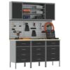 Work Bench with Drawer 7 pcs Black 150 x 55 x 200 cm Steel