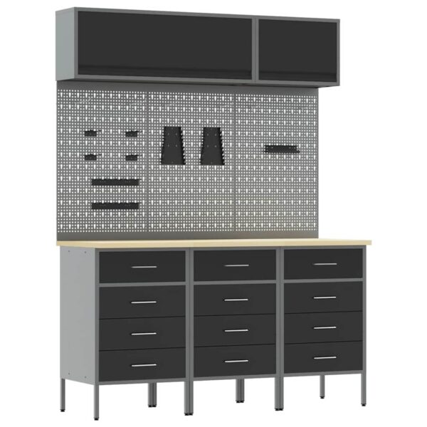 Workshop Set with Drawer 8 pcs Black 150 x 55 x 200 cm Steel