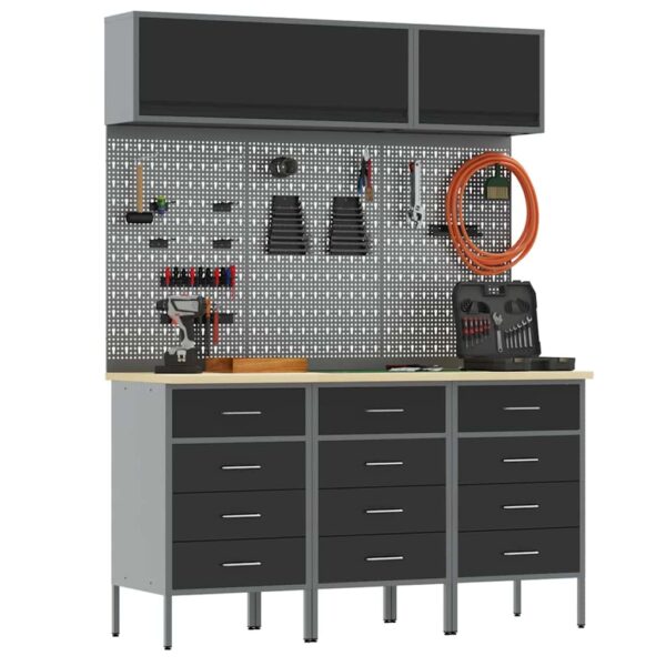Workshop Set with Drawer 8 pcs Black 150 x 55 x 200 cm Steel