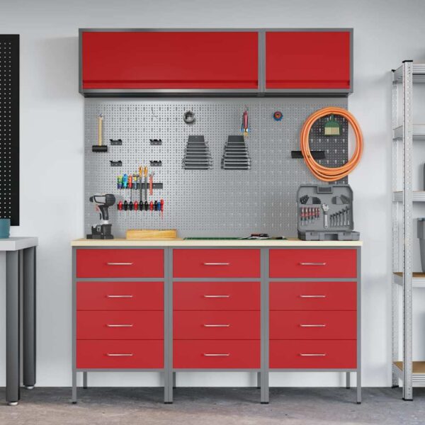 Work Bench with Drawer 8 pcs Red 150 x 55 x 200 cm Steel
