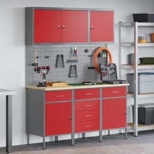 Work Bench with Drawer 8 pcs Red 150 x 55 x 200 cm Steel