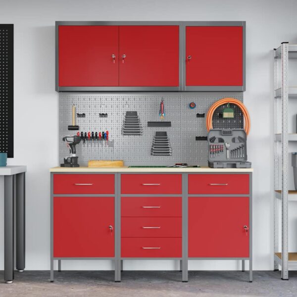 Work Bench with Drawer 8 pcs Red 150 x 55 x 200 cm Steel