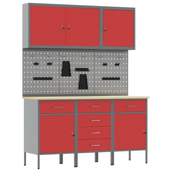 Work Bench with Drawer 8 pcs Red 150 x 55 x 200 cm Steel