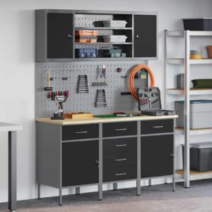 Work Bench with Drawer 7 pcs Black 150 x 55 x 200 cm Steel