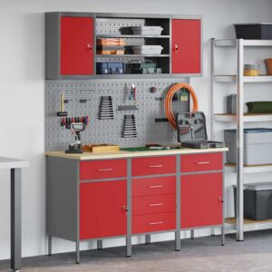Work Bench with Drawer 7 pcs Red 150 x 55 x 200 cm Steel