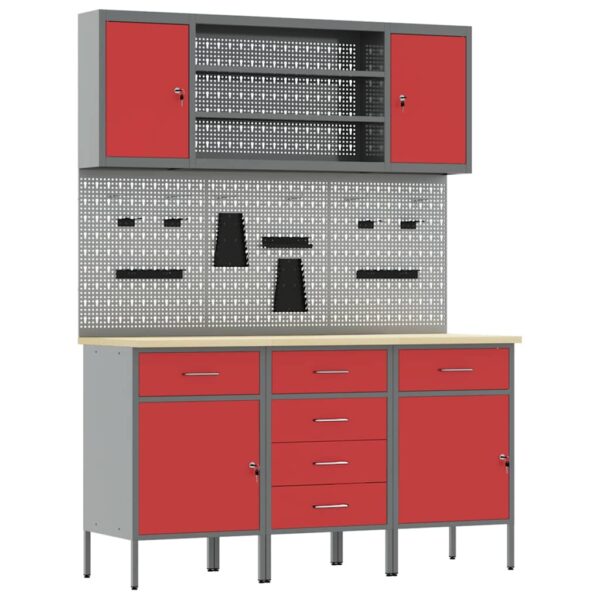 Work Bench with Drawer 7 pcs Red 150 x 55 x 200 cm Steel