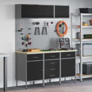 Work Bench with Drawer 8 pcs Black 150 x 55 x 200 cm Steel