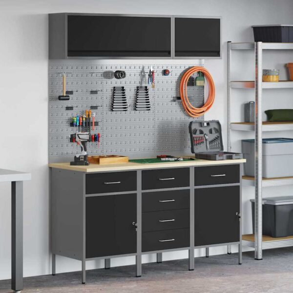 Work Bench with Drawer 8 pcs Black 150 x 55 x 200 cm Steel