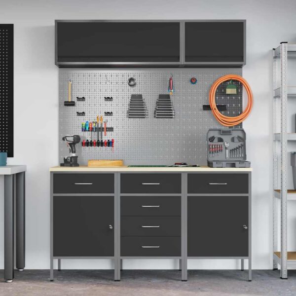 Work Bench with Drawer 8 pcs Black 150 x 55 x 200 cm Steel