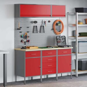 Work Bench with Drawer 8 pcs Red 150 x 55 x 200 cm Steel