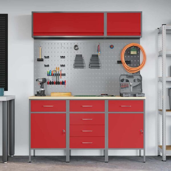 Work Bench with Drawer 8 pcs Red 150 x 55 x 200 cm Steel
