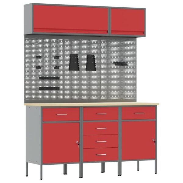 Work Bench with Drawer 8 pcs Red 150 x 55 x 200 cm Steel
