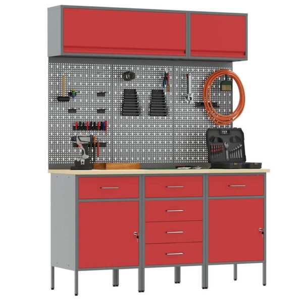 Work Bench with Drawer 8 pcs Red 150 x 55 x 200 cm Steel