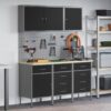 Work Bench with Drawer 8 pcs Black 150 x 55 x 200 cm Steel