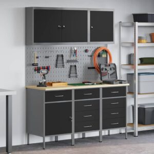 Work Bench with Drawer 8 pcs Black 150 x 55 x 200 cm Steel
