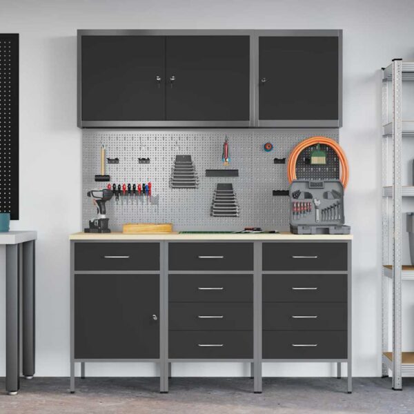 Work Bench with Drawer 8 pcs Black 150 x 55 x 200 cm Steel