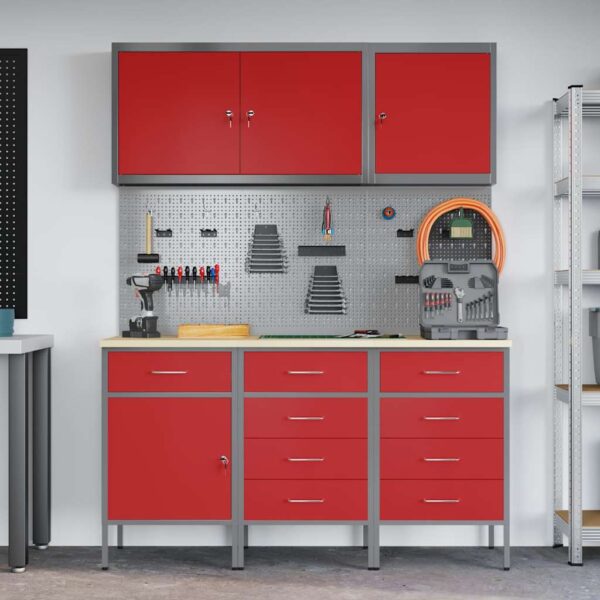 Work Bench with Drawer 8 pcs Red 150 x 55 x 200 cm Steel